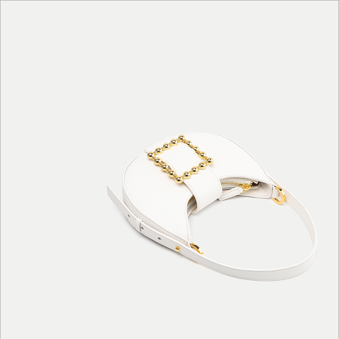 Half-moon square with metal buckle top handle bag - Image 5