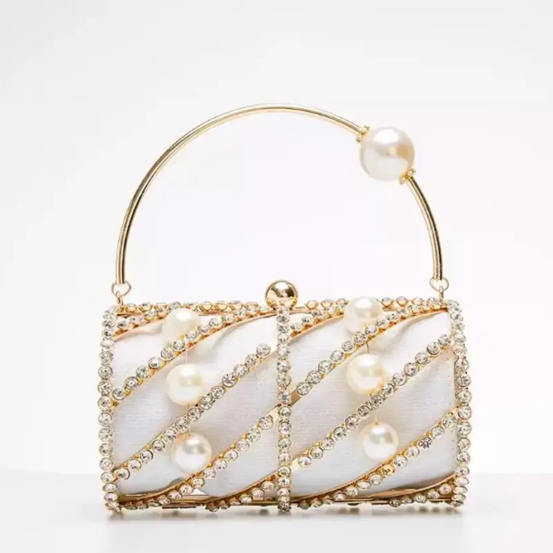 Metal Handle Crystal-Embellished Clutch Bag
